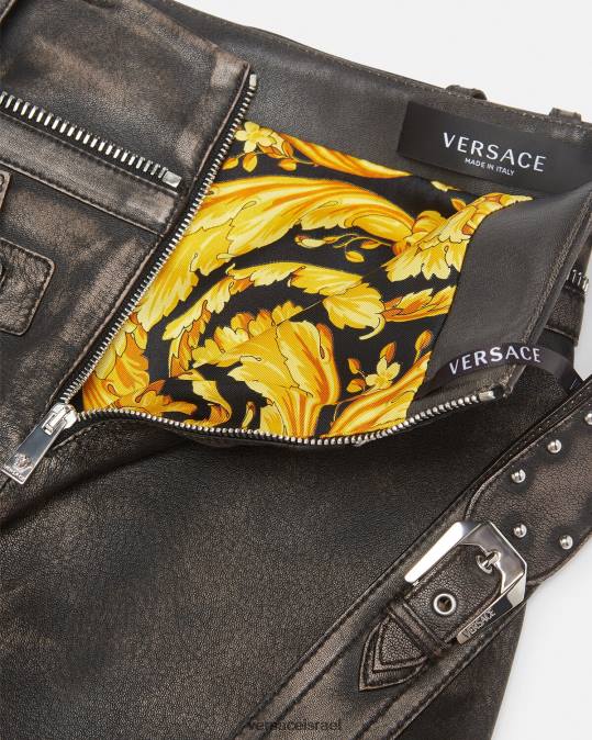 נשים Versace אפור חצאית מיני מעור מוברש הַלבָּשָׁה N8T2182
