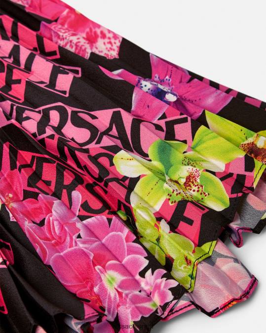 נשים Versace שחור & הדפס חצאית קפלים עם לוגו סחלב הַלבָּשָׁה N8T2183