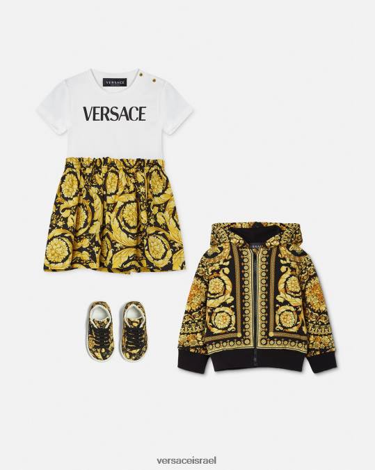 יְלָדִים Versace לבן & הדפס שמלת טריקו לתינוק ברוק הַלבָּשָׁה N8T21858