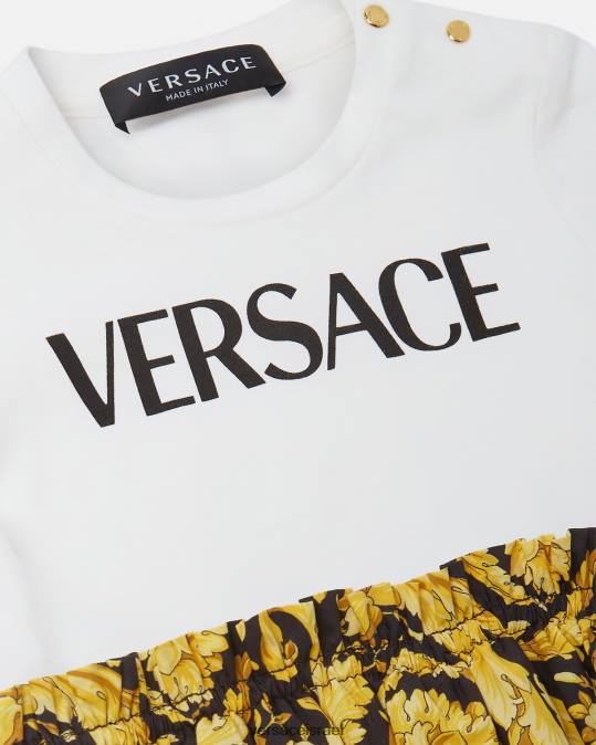 יְלָדִים Versace לבן & הדפס שמלת טריקו לתינוק ברוק הַלבָּשָׁה N8T21858