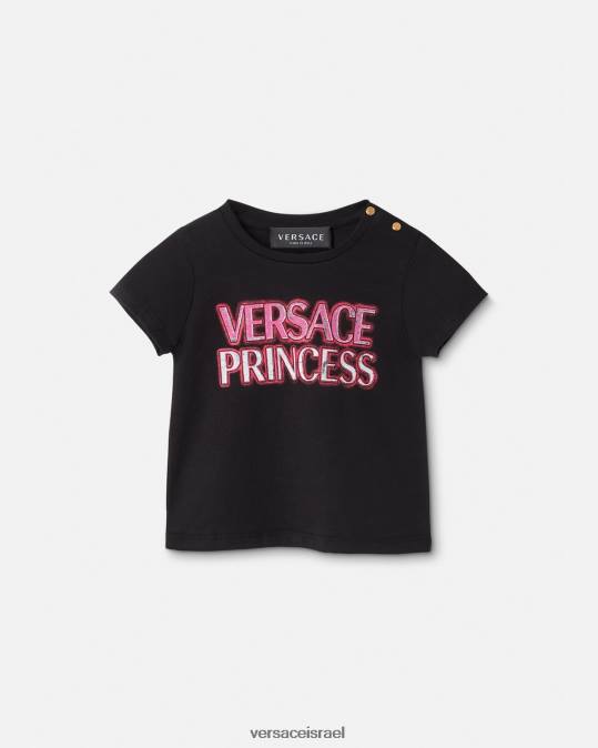 יְלָדִים Versace שָׁחוֹר חולצת טריקו לתינוק עם לוגו "נסיכה". הַלבָּשָׁה N8T21867