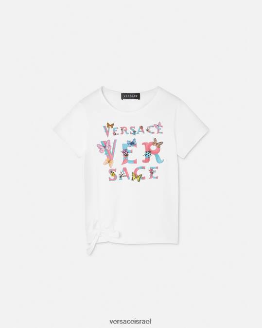 יְלָדִים Versace לבן & הדפס חולצת טריקו עם לוגו הַלבָּשָׁה N8T21931