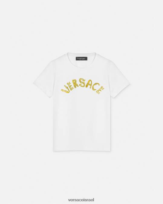 יְלָדִים Versace זהב לבן חולצת טריקו עם לוגו הַלבָּשָׁה N8T21933