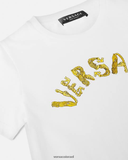 יְלָדִים Versace זהב לבן חולצת טריקו עם לוגו הַלבָּשָׁה N8T21933