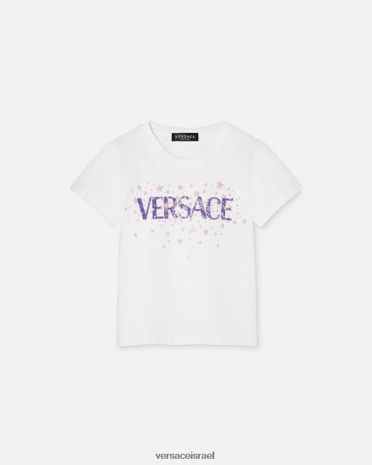 יְלָדִים Versace לבן & הדפס חולצת טריקו כוכבי לוגו הַלבָּשָׁה N8T21951