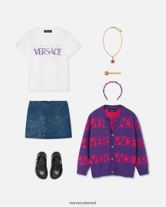 יְלָדִים Versace לבן & הדפס חולצת טריקו כוכבי לוגו הַלבָּשָׁה N8T21951