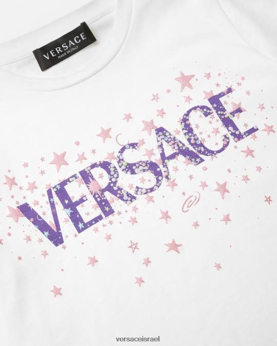 יְלָדִים Versace לבן & הדפס חולצת טריקו כוכבי לוגו הַלבָּשָׁה N8T21951