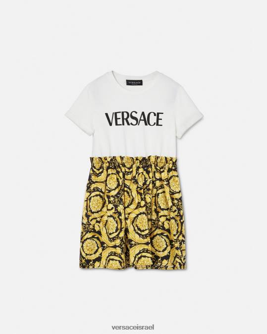יְלָדִים Versace לבן & הדפס שמלת טריקו של בארוק הַלבָּשָׁה N8T21953