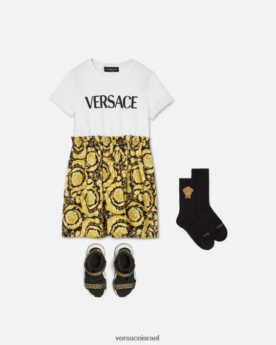 יְלָדִים Versace לבן & הדפס שמלת טריקו של בארוק הַלבָּשָׁה N8T21953
