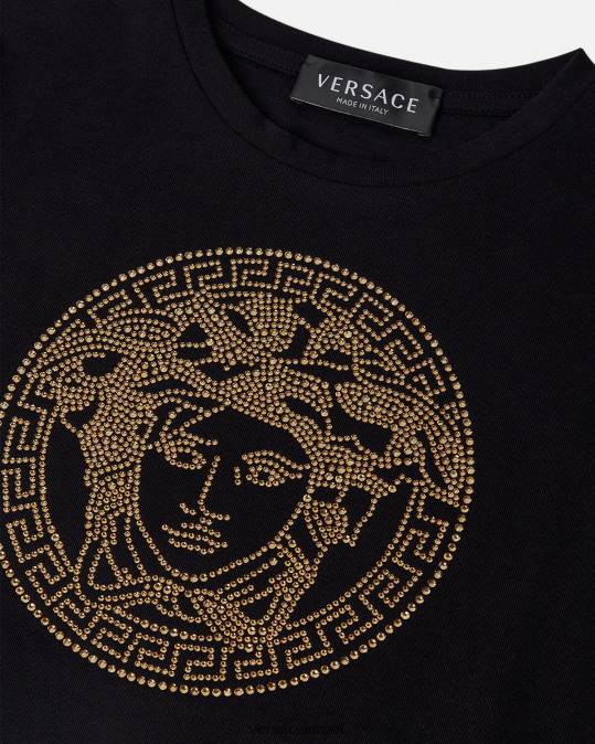 יְלָדִים Versace שָׁחוֹר חולצת טריקו מדוזה קריסטל הַלבָּשָׁה N8T21961