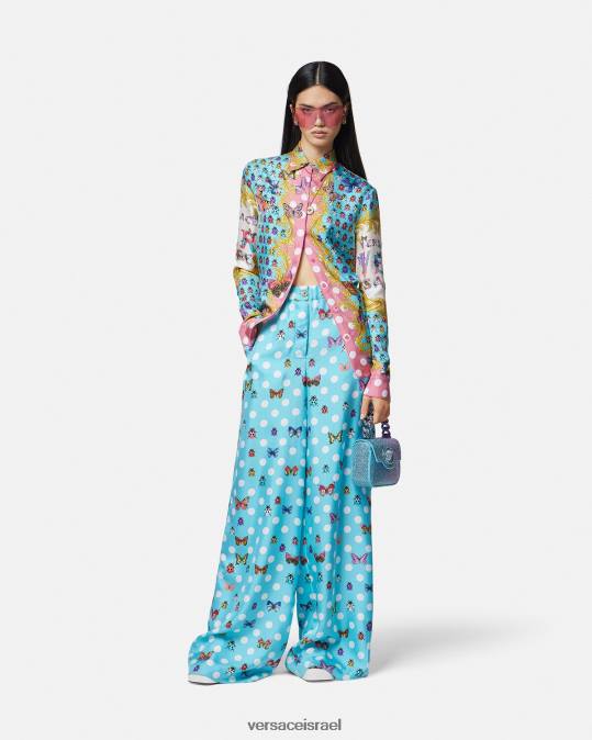 נשים Versace הדפס מכנסי משי פרפרים הַלבָּשָׁה N8T2196