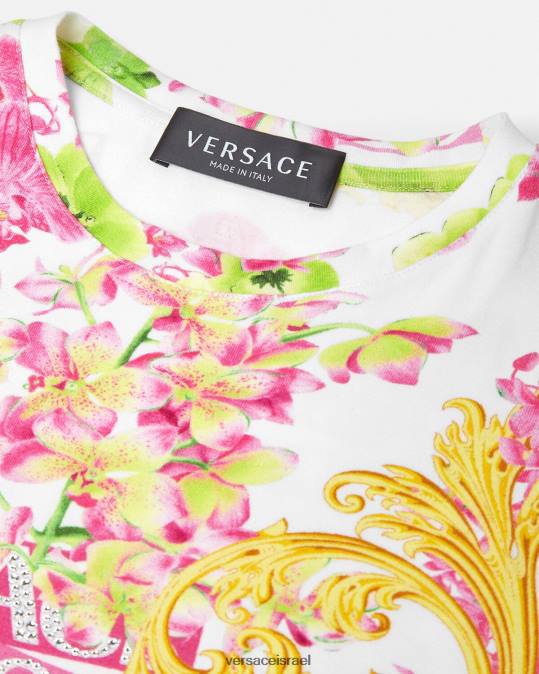 יְלָדִים Versace לבן & הדפס חולצת טי סחלב לוגו הַלבָּשָׁה N8T21970