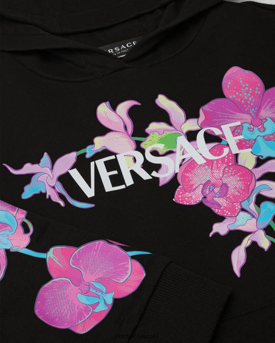 יְלָדִים Versace שחור & הדפס קפוצ'ון סחלב בארוקו הַלבָּשָׁה N8T21972