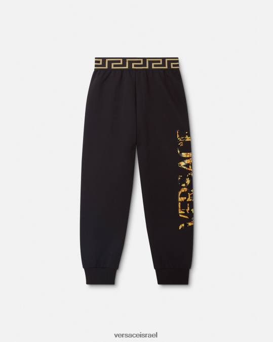יְלָדִים Versace שָׁחוֹר מכנסי טרנינג עם לוגו בארוקו הַלבָּשָׁה N8T21993