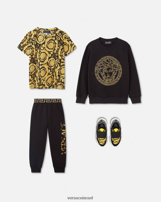 יְלָדִים Versace שָׁחוֹר מכנסי טרנינג עם לוגו בארוקו הַלבָּשָׁה N8T21993