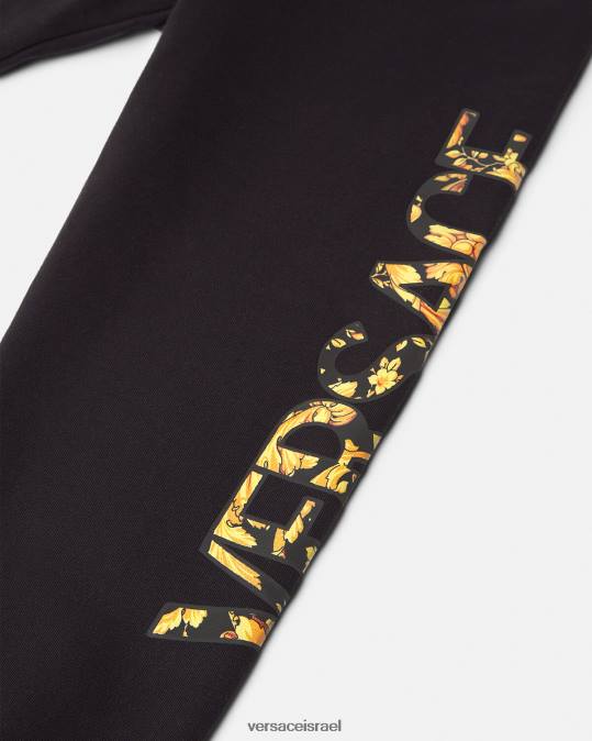יְלָדִים Versace שָׁחוֹר מכנסי טרנינג עם לוגו בארוקו הַלבָּשָׁה N8T21993