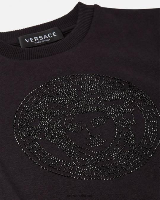 יְלָדִים Versace שָׁחוֹר סווטשירט מדוזה קריסטל הַלבָּשָׁה N8T21998