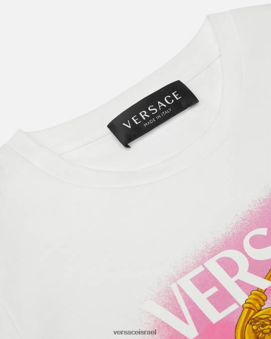 יְלָדִים Versace לבן & הדפס חולצת טריקו עם סיכת ביטחון הַלבָּשָׁה N8T22008