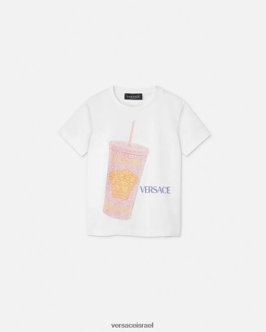 יְלָדִים Versace לבן & הדפס חולצת לוגו של ספל נסיעות הַלבָּשָׁה N8T22018
