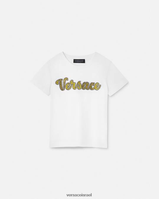 יְלָדִים Versace לבן חולצת טריקו עם לוגו קריסטל הַלבָּשָׁה N8T22020