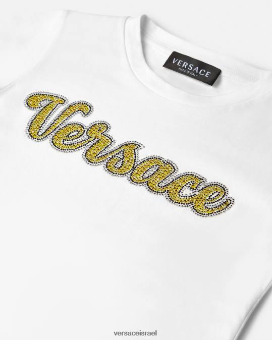 יְלָדִים Versace לבן חולצת טריקו עם לוגו קריסטל הַלבָּשָׁה N8T22020