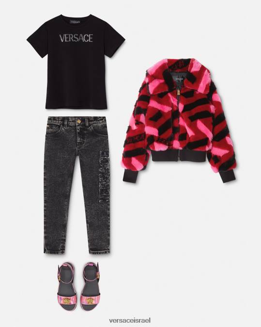 יְלָדִים Versace שָׁחוֹר חולצת טריקו עם לוגו קריסטל הַלבָּשָׁה N8T22021