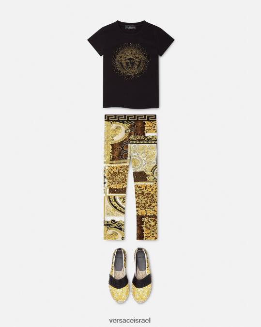 יְלָדִים Versace שָׁחוֹר חולצת טריקו מדוזה משובצת הַלבָּשָׁה N8T22025