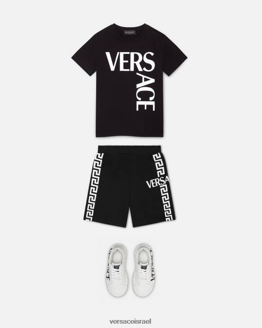יְלָדִים Versace שָׁחוֹר מכנסי זיעה קצרים עם לוגו הַלבָּשָׁה N8T22098