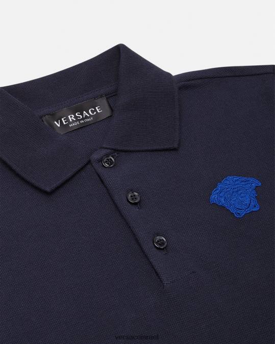 יְלָדִים Versace שחור וכחול חולצת פולו מדוזה רקומה הַלבָּשָׁה N8T22102