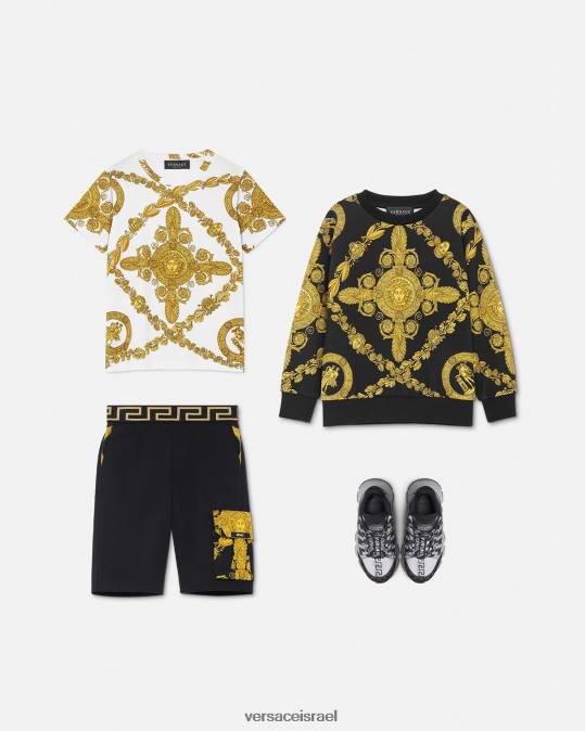 יְלָדִים Versace הדפס חולצת טריקו בארוק מסצ'רה הַלבָּשָׁה N8T22124
