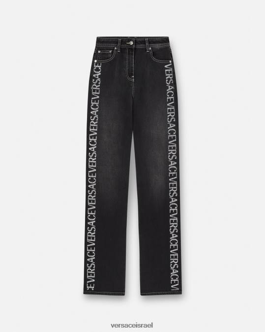 נשים Versace שָׁחוֹר ג'ינס קריסטל הַלבָּשָׁה N8T2213