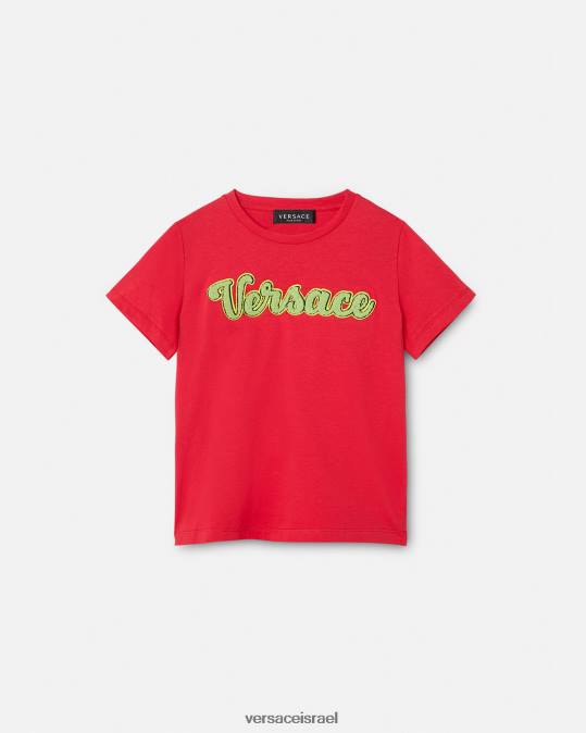 יְלָדִים Versace אָדוֹם חולצת טי של לוגו של האוניברסיטה הַלבָּשָׁה N8T22133