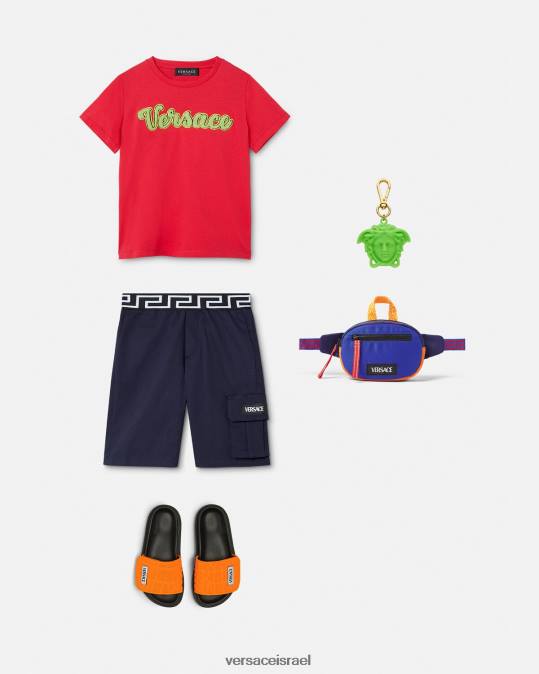 יְלָדִים Versace אָדוֹם חולצת טי של לוגו של האוניברסיטה הַלבָּשָׁה N8T22133