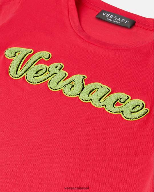 יְלָדִים Versace אָדוֹם חולצת טי של לוגו של האוניברסיטה הַלבָּשָׁה N8T22133