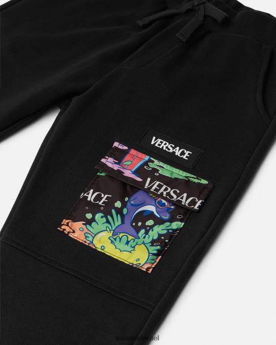 יְלָדִים Versace שחור & הדפס מכנסי טרנינג מדוזה סאני הַלבָּשָׁה N8T22137