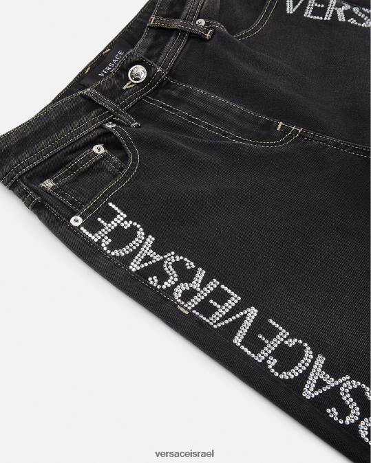 נשים Versace שָׁחוֹר ג'ינס קריסטל הַלבָּשָׁה N8T2213
