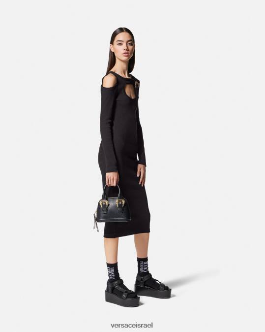 נשים Versace שָׁחוֹר שמלת מידי בגזרת אבזם בארוק הַלבָּשָׁה N8T22143