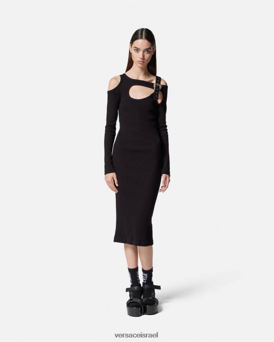 נשים Versace שָׁחוֹר שמלת מידי בגזרת אבזם בארוק הַלבָּשָׁה N8T22143