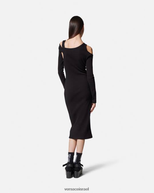 נשים Versace שָׁחוֹר שמלת מידי בגזרת אבזם בארוק הַלבָּשָׁה N8T22143