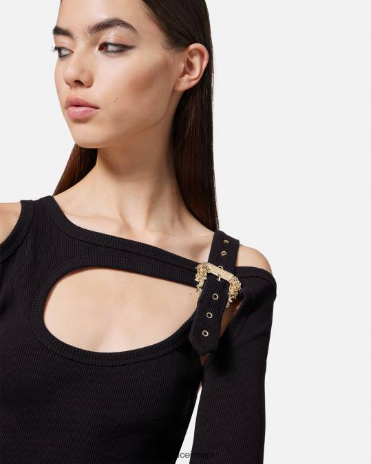 נשים Versace שָׁחוֹר שמלת מידי בגזרת אבזם בארוק הַלבָּשָׁה N8T22143