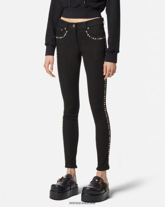 נשים Versace שָׁחוֹר ג'ינס סקיני משובץ מדוזה הַלבָּשָׁה N8T2214