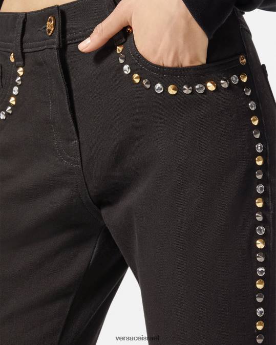 נשים Versace שָׁחוֹר ג'ינס סקיני משובץ מדוזה הַלבָּשָׁה N8T2214