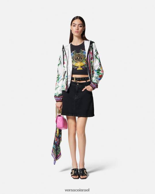 נשים Versace שָׁחוֹר חצאית מיני ג'ינס עם אבזם בארוק הַלבָּשָׁה N8T22151