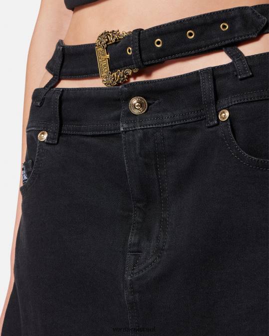 נשים Versace שָׁחוֹר חצאית מיני ג'ינס עם אבזם בארוק הַלבָּשָׁה N8T22151