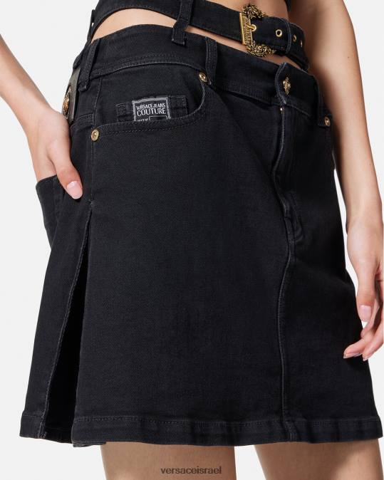 נשים Versace שָׁחוֹר חצאית מיני ג'ינס עם אבזם בארוק הַלבָּשָׁה N8T22151