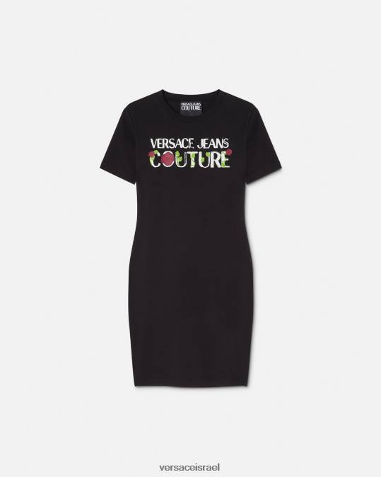 נשים Versace שָׁחוֹר שמלת חולצת טריקו לוגו של ורדים הַלבָּשָׁה N8T22157