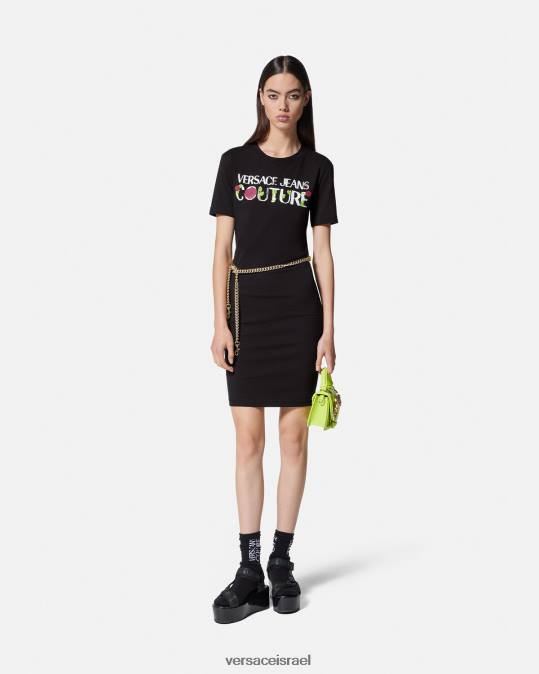 נשים Versace שָׁחוֹר שמלת חולצת טריקו לוגו של ורדים הַלבָּשָׁה N8T22157