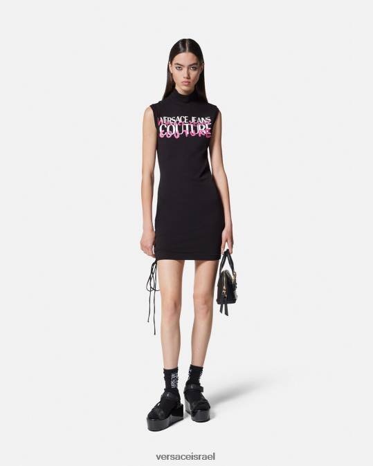 נשים Versace שָׁחוֹר שמלת מיני שרוכים עם לוגו הַלבָּשָׁה N8T22158