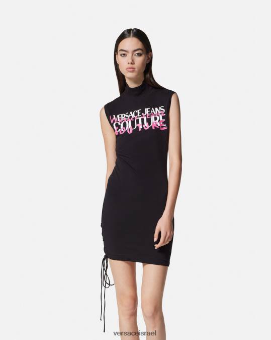 נשים Versace שָׁחוֹר שמלת מיני שרוכים עם לוגו הַלבָּשָׁה N8T22158