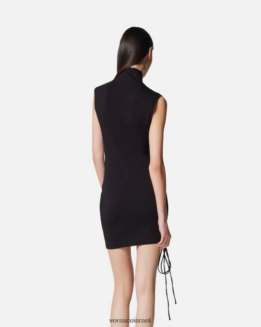 נשים Versace שָׁחוֹר שמלת מיני שרוכים עם לוגו הַלבָּשָׁה N8T22158
